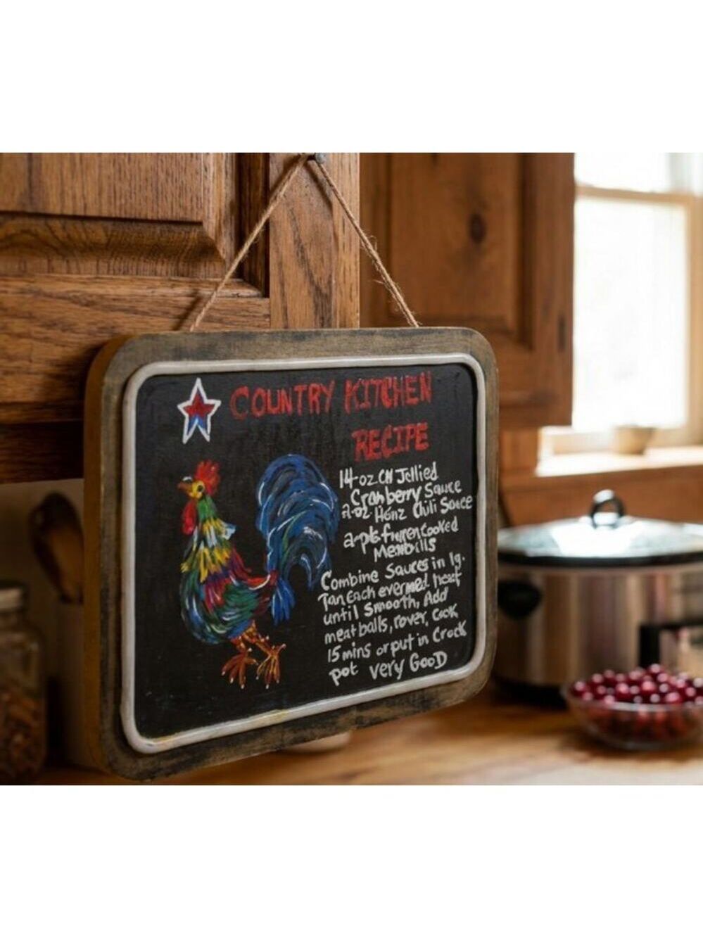 Hand-made Wall Sign Country Kitchen Recipe w/Recipe, Rooster and Battery Light